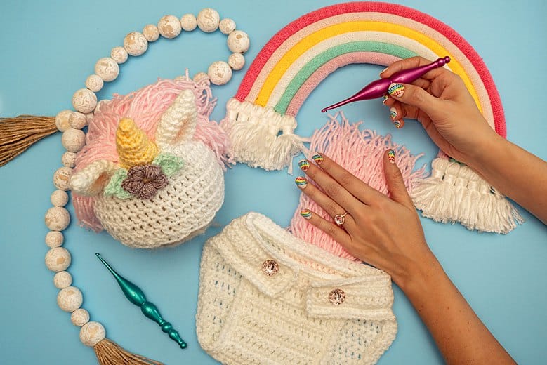 Crochet Unicorn Baby Outfit Pattern with diaper cover and hat