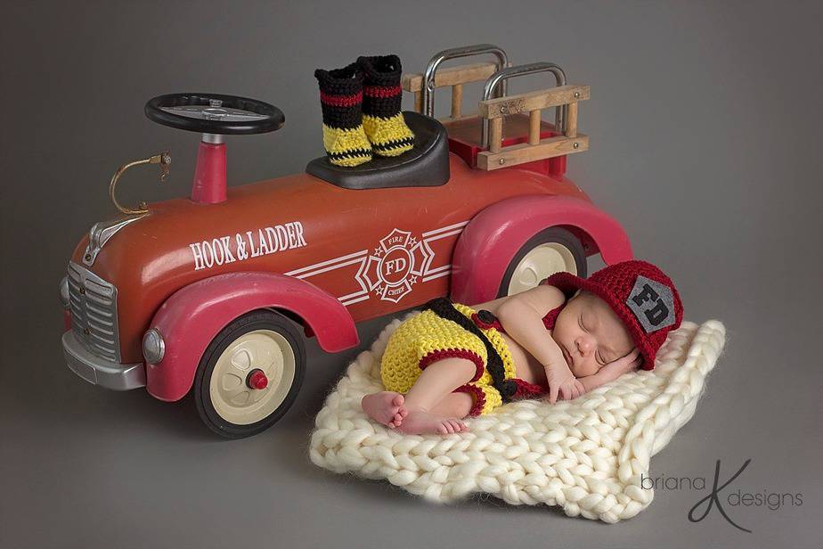 Newborn Firefighter Crochet Outfit Pattern - Briana K Designs