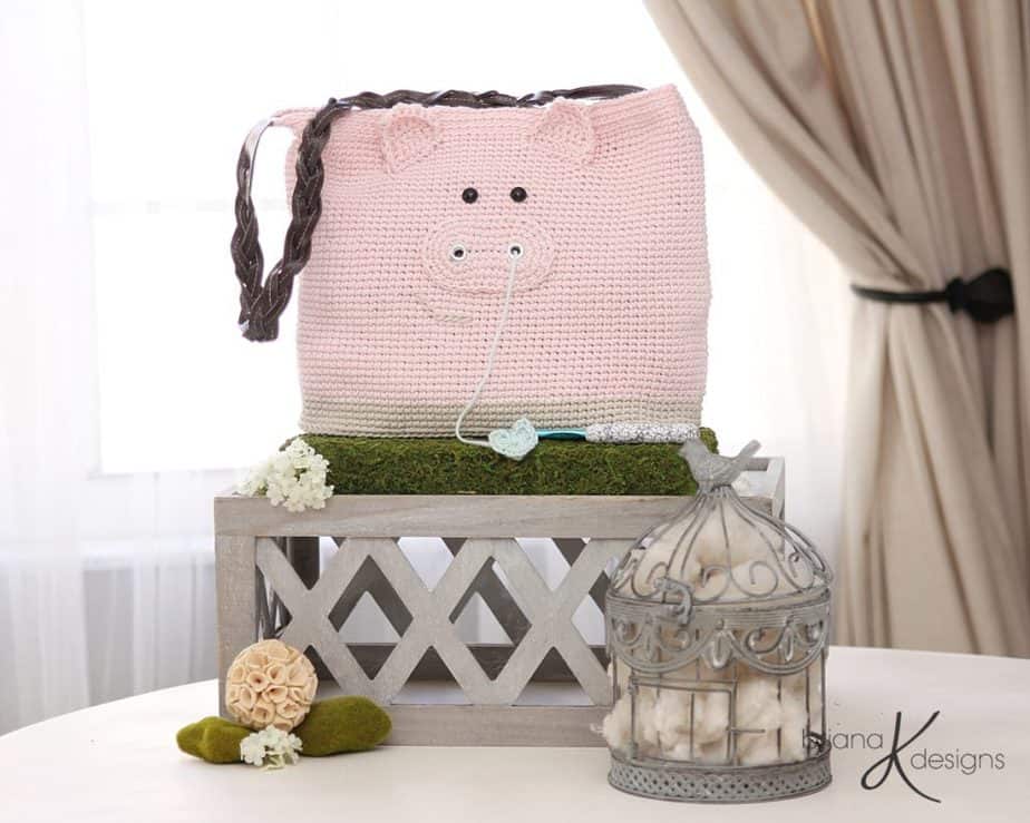 Pig Crochet Project Bag by Briana K Designs