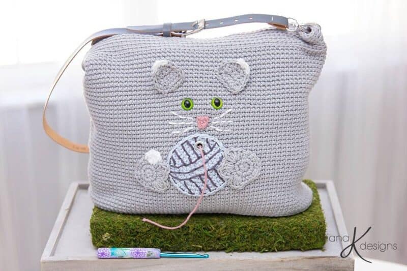 Cat Crochet Yarn Project Bag by Briana K Designs