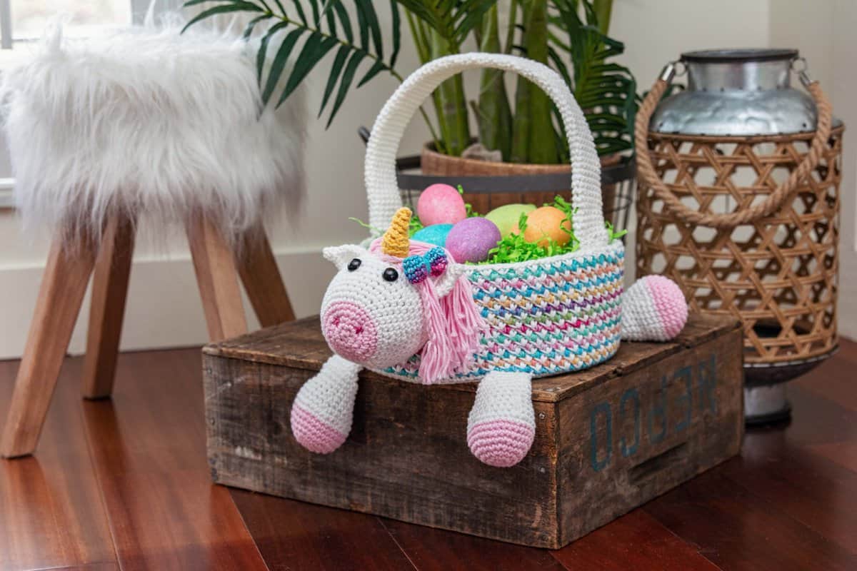 Unicorn Crochet Easter Basket Free Pattern