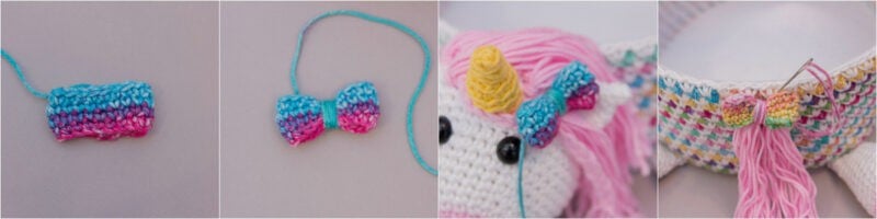 A series of photos showing different types of yarn and a unicorn, perfect for crochet enthusiasts.
