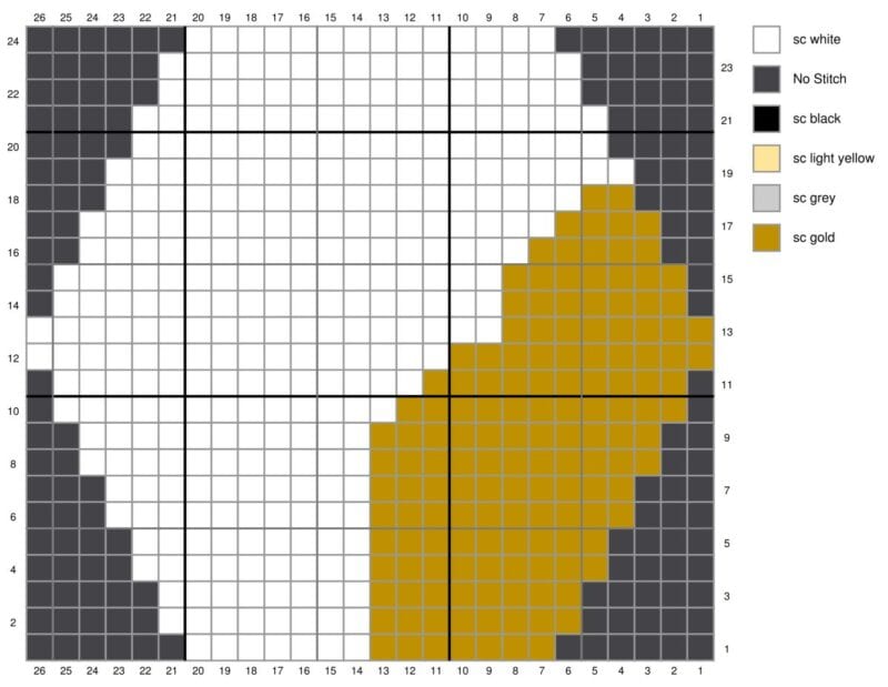 A color-coded Bee Blanket crocheting pattern grid with legend showing different stitch colors.