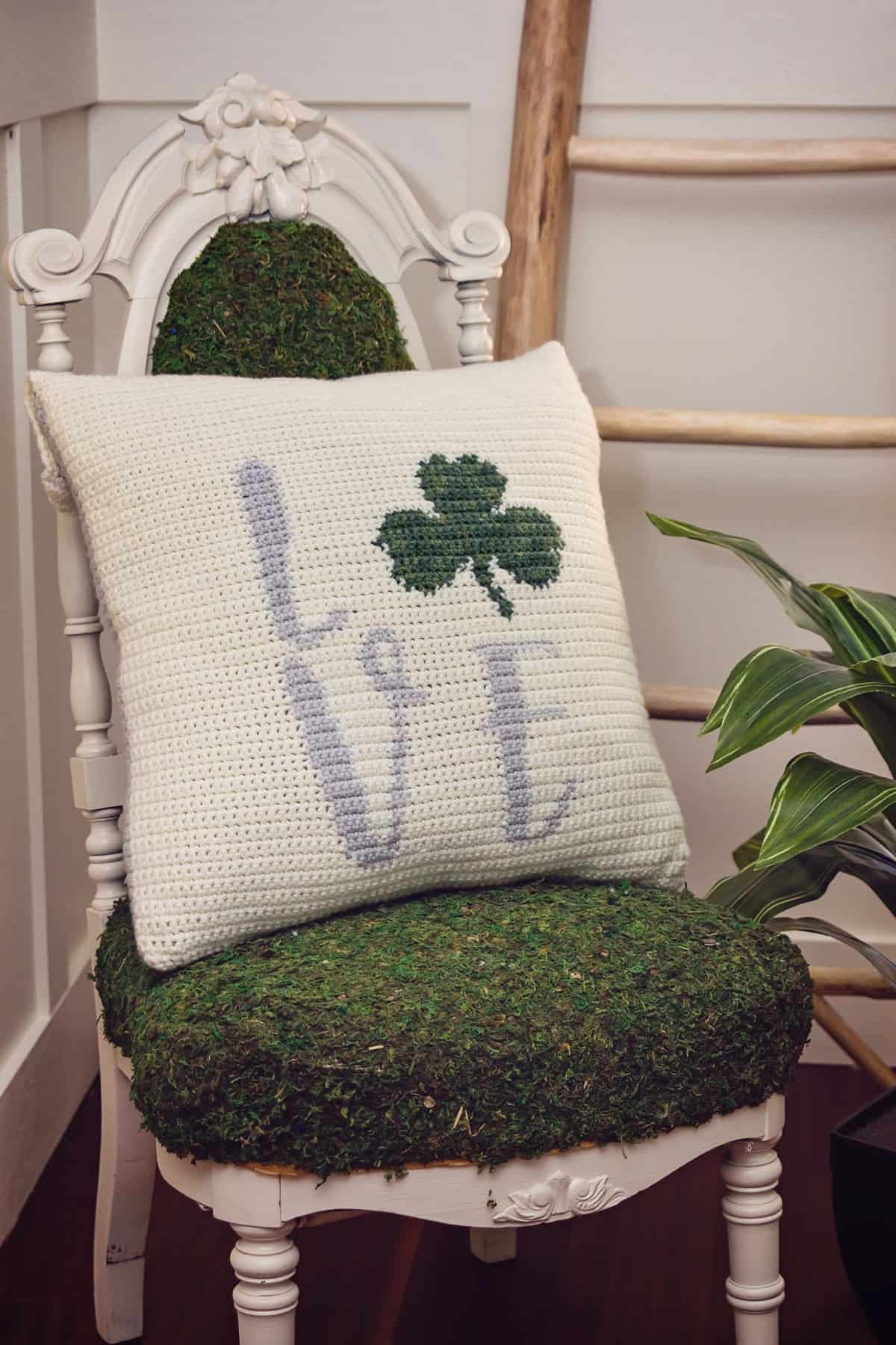 St. Patrick's Crochet Shamrock Pillow Cover