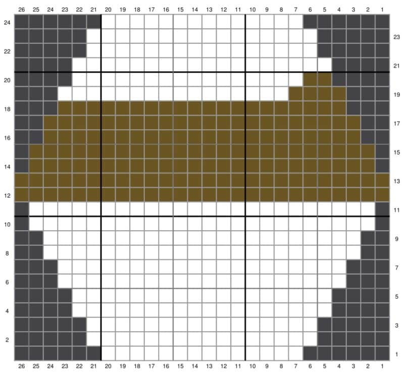 A grid with patterns of gray, black, and brown squares, possibly representing a data matrix or a pixelated bee blanket.