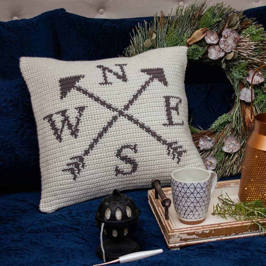 Compass Crochet Pillow Cover