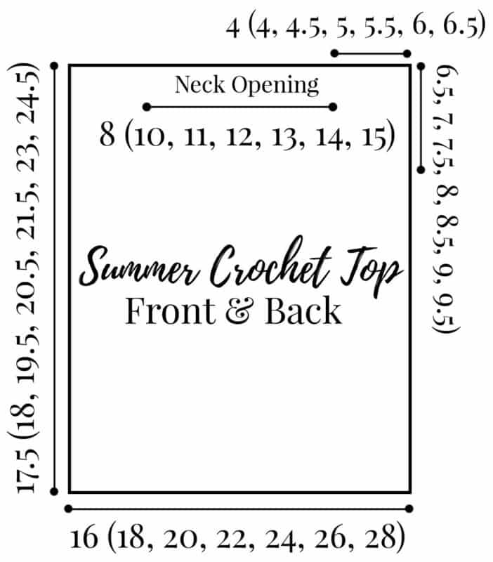 Summer Crochet Top Measurement Shematic