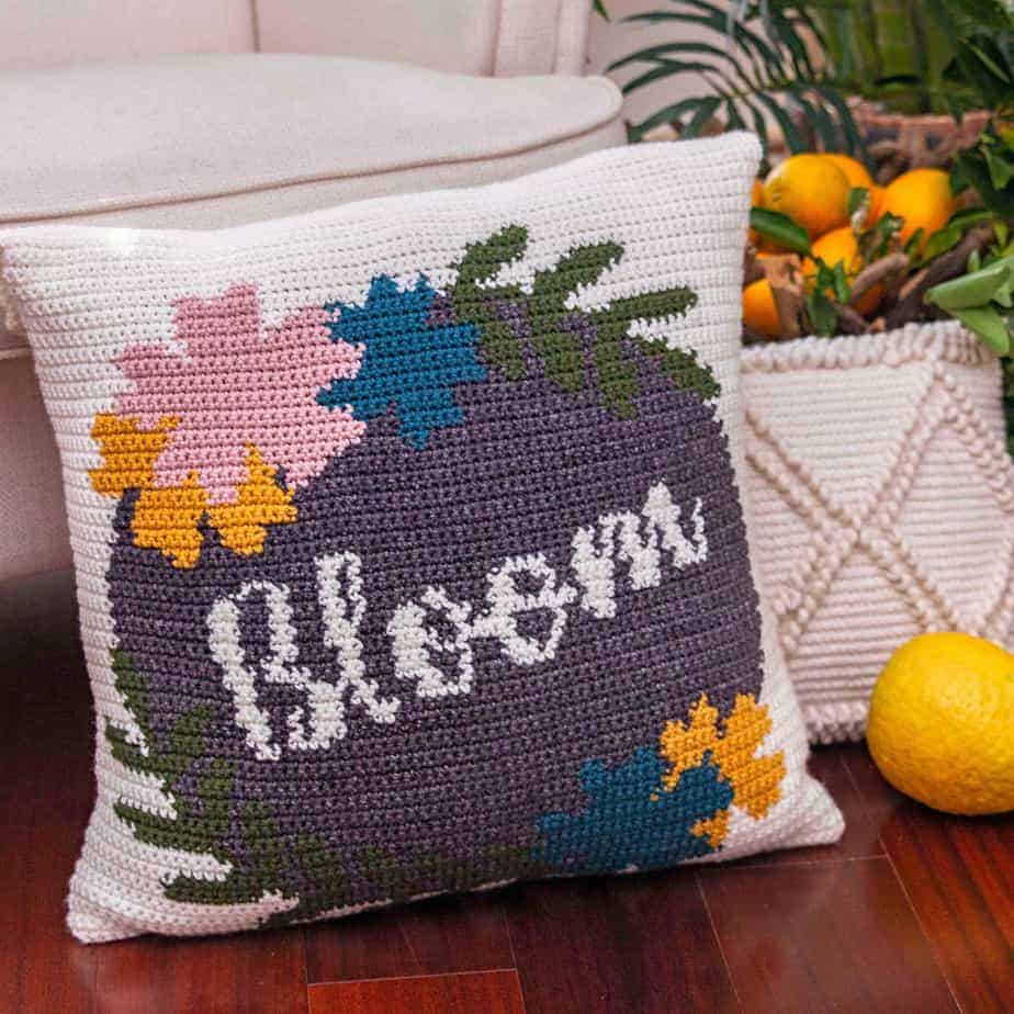 Spring Time Bloom Free Crochet Pillow Cover Pattern