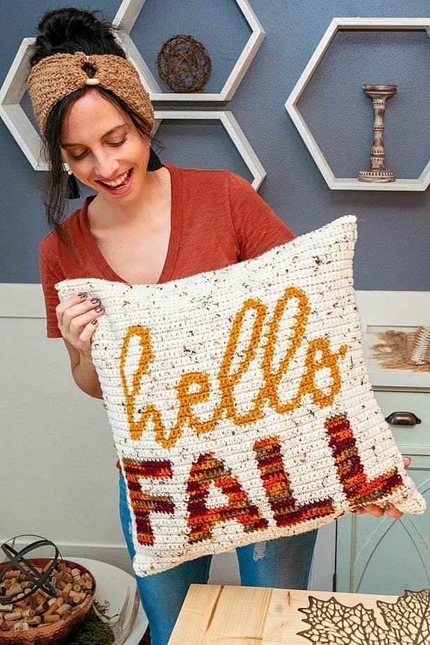 Hello Fall Crochet Pillow
