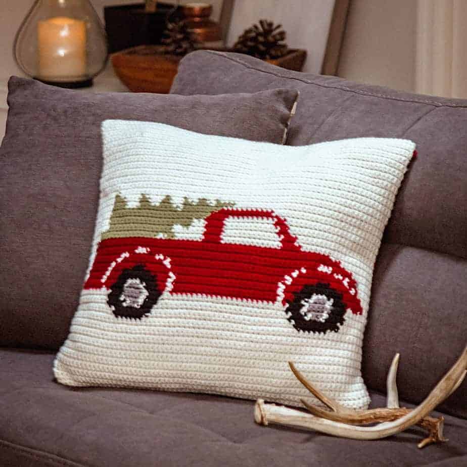 Farmhouse Truck Crochet Pillow