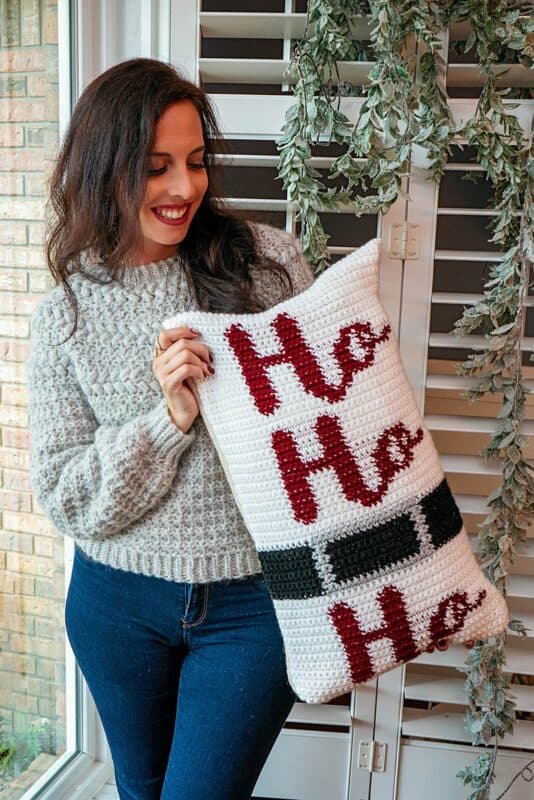 Ho Ho Ho Crochet Pillow Cover