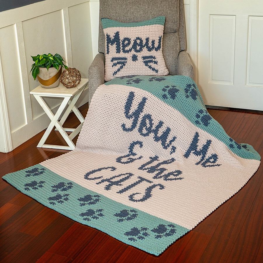 You, Me & The Cats (Dogs) Crochet Blanket