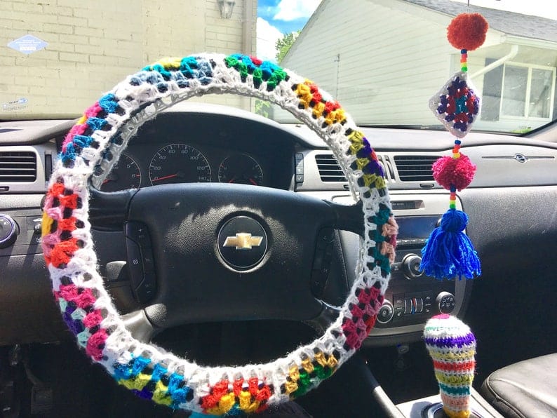 Retro Granny Square Steering Wheel Cover Crochet Pattern