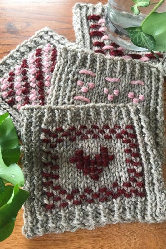Heart knit coasters pattern