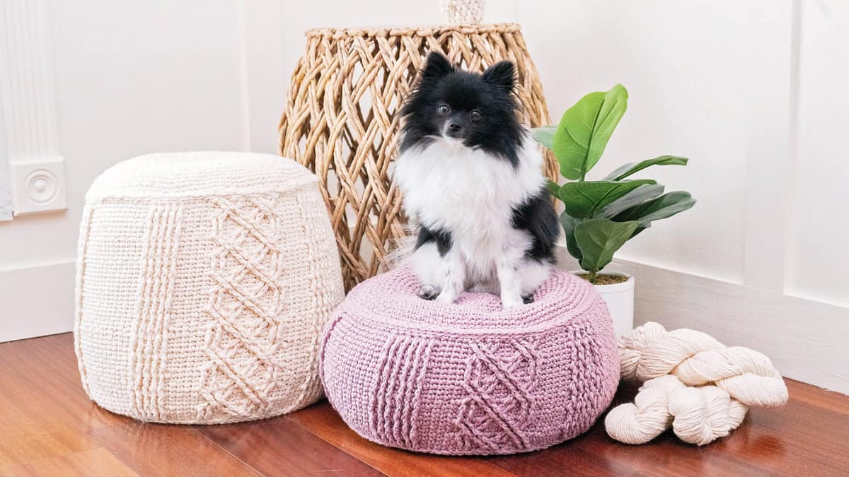 Crochet Cable Floor Pouf Pattern