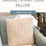 A cozy chair displays a handmade pillow crafted with the Crochet Nutmeg Free Pillow Pattern, adding warmth and charm to your space.