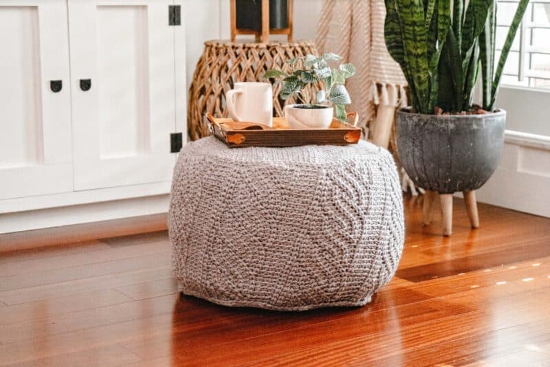 If The Slipper Fits Crochet Cable Floor Pouf