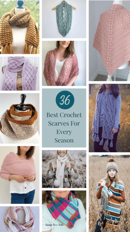 collage of crochet scarf patterns