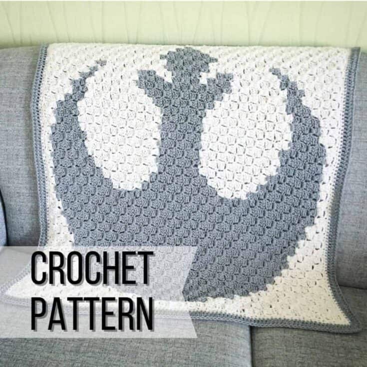 A crochet blanket on a couch.