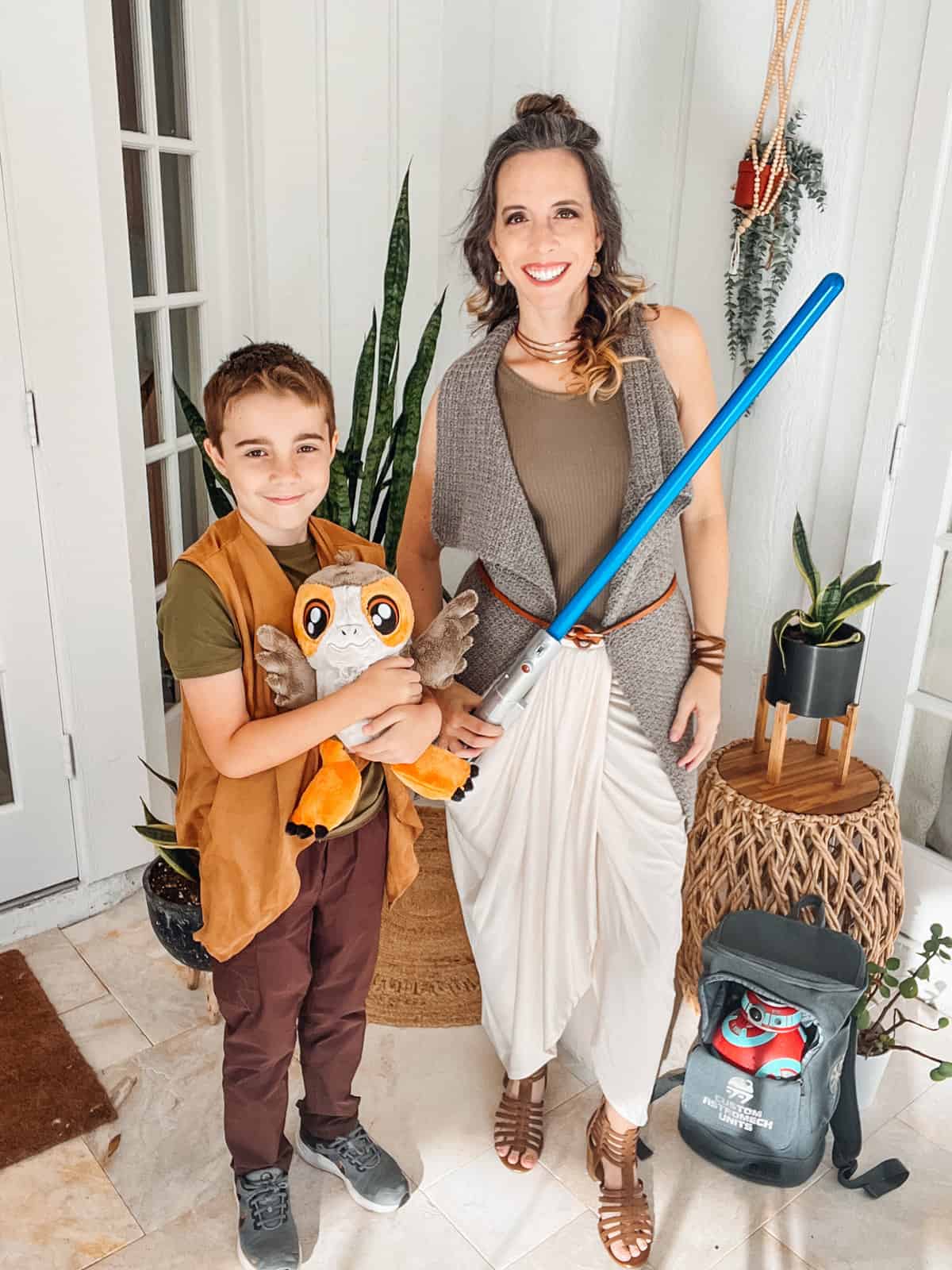 A mother and son donned Star Wars knit costumes.