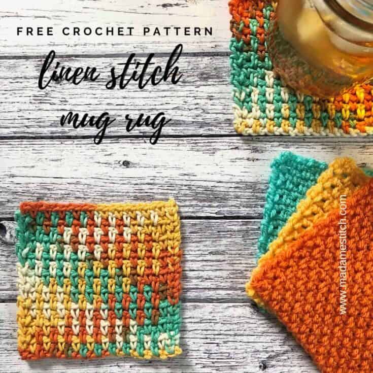 Free crochet pattern linen stitch mug ring.
