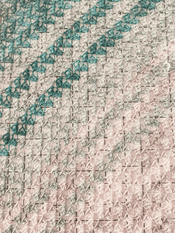 A close up image of an On The Bias Crochet Shawl.