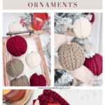 Crochet pattern for snowy wheat ornaments with images of finished ornaments in various colors and a video tutorial.