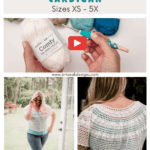 Promotional image for the Free Crochet Pattern - Lollipop Summer Cardigan, available in sizes XS to 5X, featuring yarn and two views of the finished summer cardigan, plus a video tutorial.