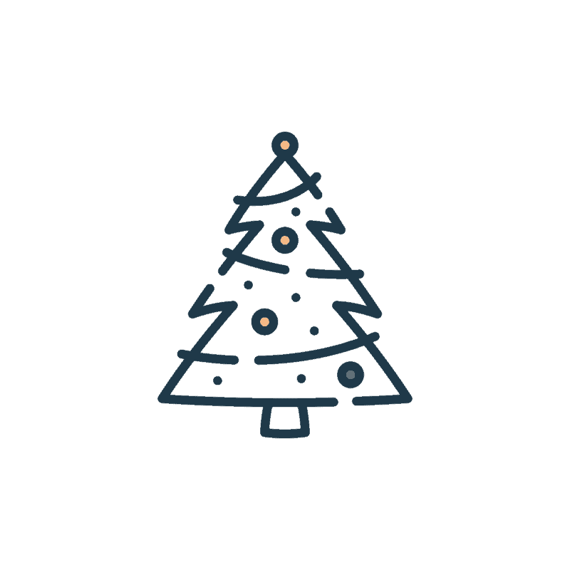 Simple illustration of a Christmas tree with ornaments and a star topper, drawn with clean lines on a plain white background.