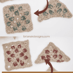 Two crochet swatches shown before and after blocking; “before” looks uneven and curled, while “after” appears flat and neatly shaped. Text highlights how blocking crochet projects gives a polished, professional finish.