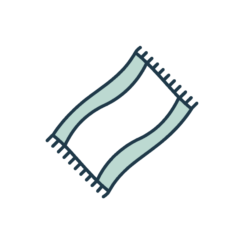 Simple illustration of a light blue rectangular rug with fringe on two opposite ends, set against a plain white background.