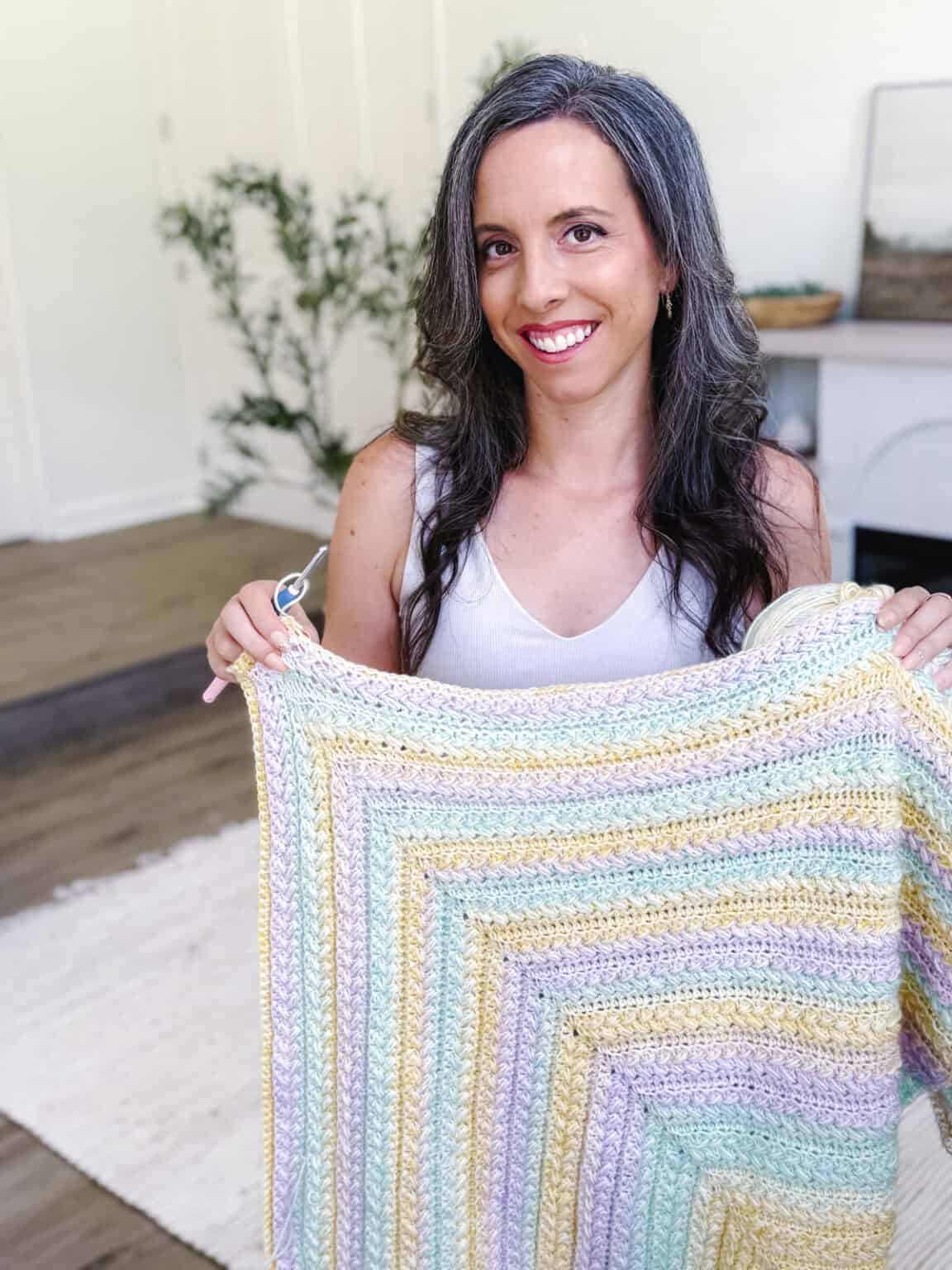 Wheat Stitch Triangle Shawl Free Crochet Pattern Tutorial - Briana K ...