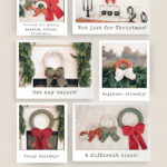 Collage showing four crochet wheat stitch wreaths in various sizes and colors, displayed on walls and tables, with text highlighting features and a free pattern offer.