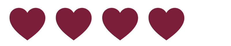Four solid maroon heart shapes are evenly spaced in a horizontal row on a white background.