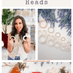 Woman holding crocheted bunny head rings, display of various crochet rings, and crocheted carrot decorations with a YouTube play button, promoting a free crochet bunny head pattern and video tutorial.