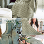 A soft, textured green Petal Loop Stitch Blanket is draped over chairs and held by a woman, with the text "You'll Love This Blanket" and "Easier than the star stitch!.