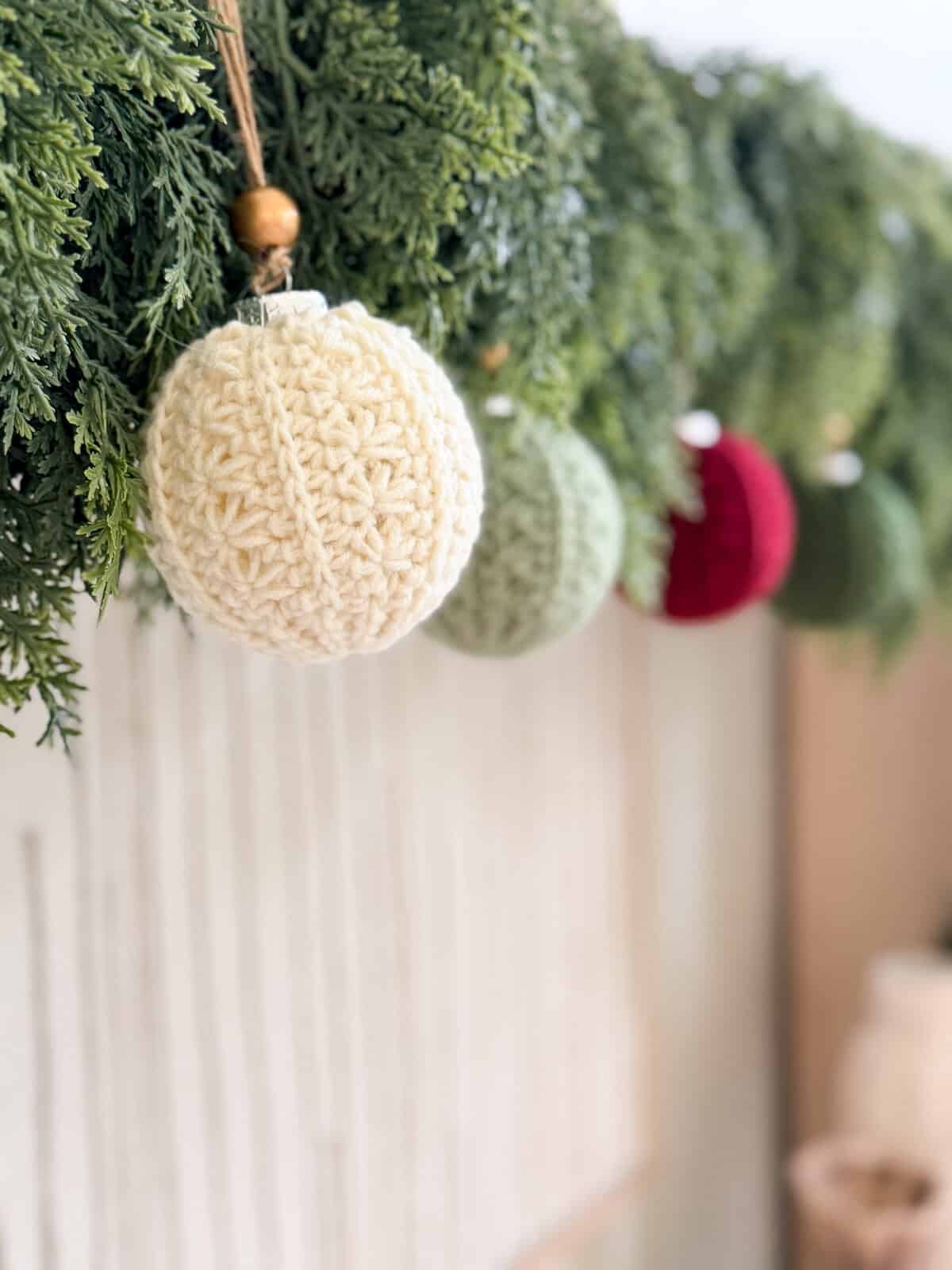 Petal Loop crochet ornaments in holiday colors