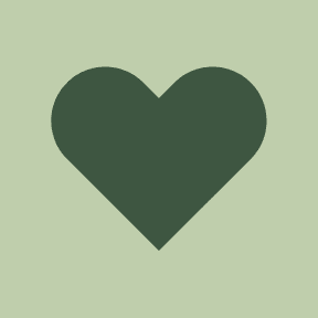 A solid dark green heart shape centered on a light green square background.