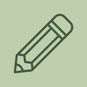 Simple black outline drawing of a pencil on a light green background.