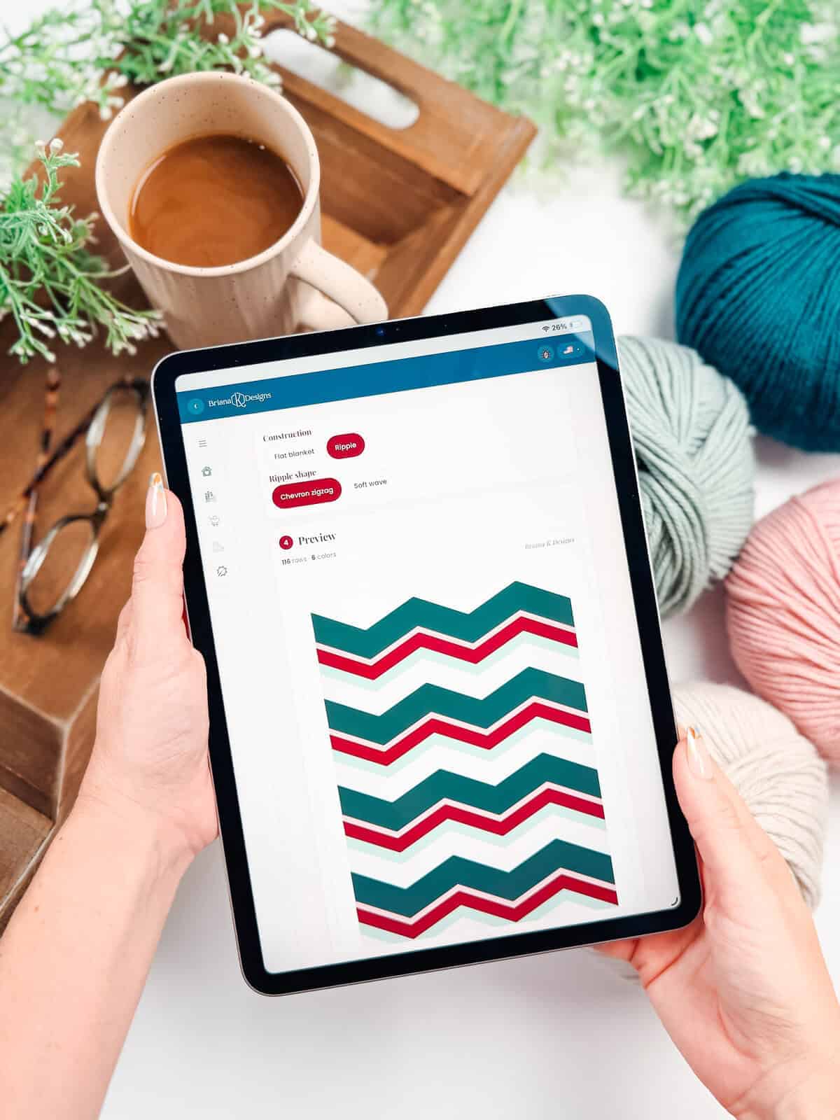 The Blanket Color Striping Planner showing a stripe preview with rulers and finished size.