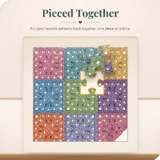 Pieced Together crochet jigsaw puzzle game tile with granny squares