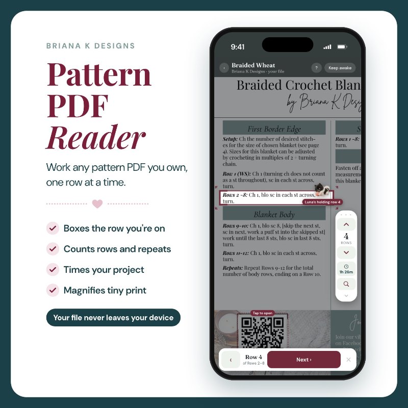 PDF Reader crochet tool from the Briana K Stitch app
