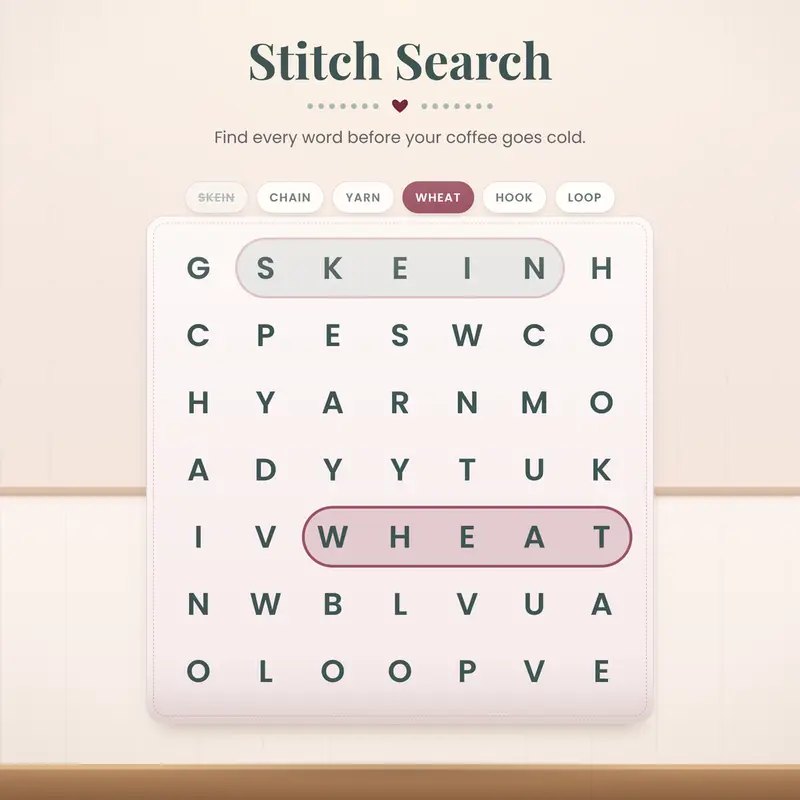 Stitch Search free crochet game from the Briana K Stitch app