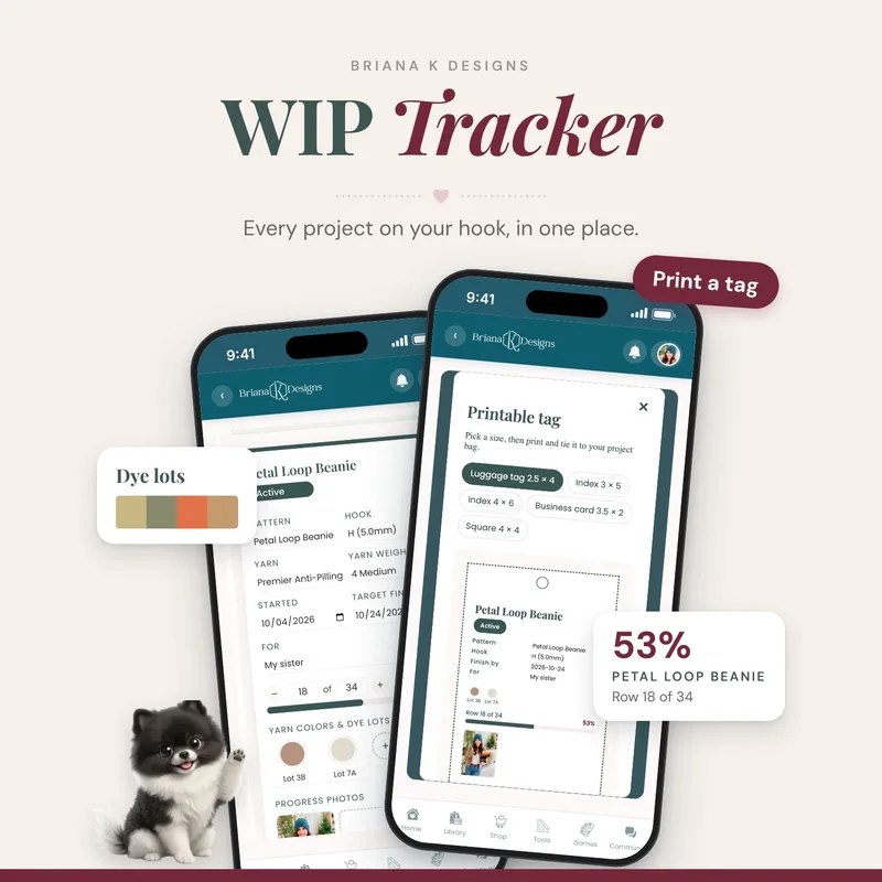 WIP Tracker crochet tool from the Briana K Stitch app
