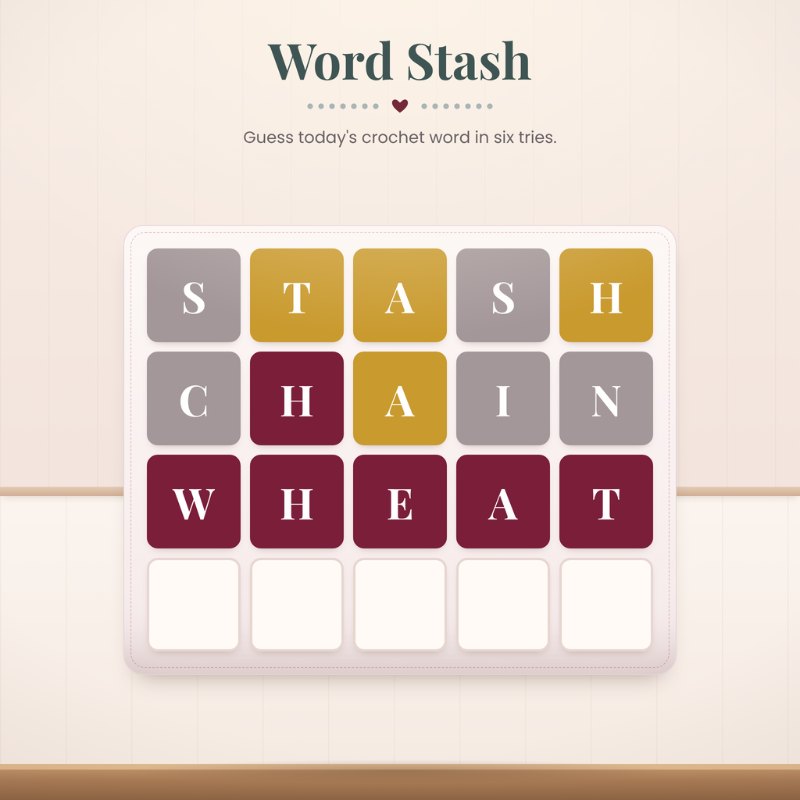 Word Stash free crochet game from the Briana K Stitch app