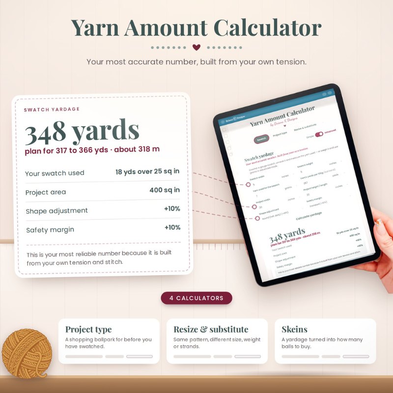 Yarn Calculator crochet tool from the Briana K Stitch app