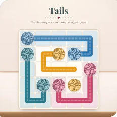 Tails crochet game tile connecting yarn balls with paths