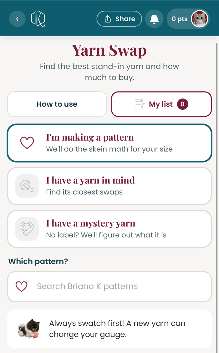 Yarn Swap with three options: I'm making a pattern, I have a yarn in mind, and I have a mystery yarn
